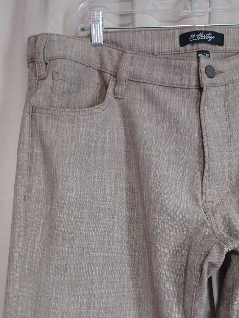 34Heritage Courage Tan Cross Hatch Twill Slacks 40/32 Double Belt Loops 5 Pocket